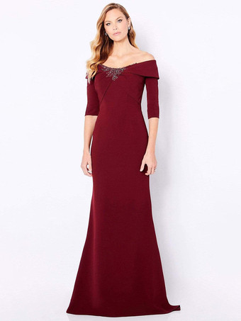 BordeauxAbito da mamma con applicazioni a sirena senza maniche con spalle scoperte e abiti da cerimonia nuziale con strascico