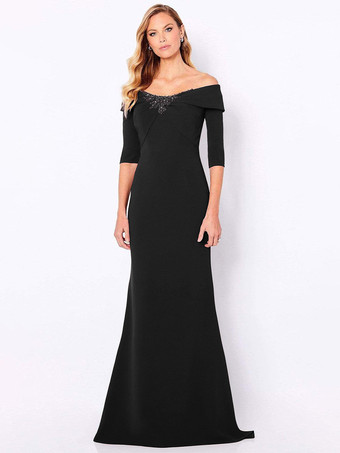 NeroAbito da mamma con applicazioni a sirena senza maniche con spalle scoperte e abiti da cerimonia nuziale con strascico