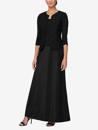 ブラックブライダルマザードレス ジュエルネック 3/4丈スリーブ マーメイドレース ゲストドレス 結婚式用