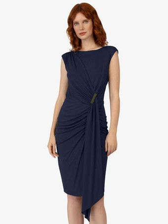 マザードレス Vネック ノースリーブ ショート プリーツ ウェディングゲストドレス