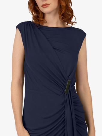 マザードレス Vネック ノースリーブ ショート プリーツ ウェディングゲストドレス