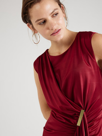 マザードレス Vネック ノースリーブ ショート プリーツ ウェディングゲストドレス