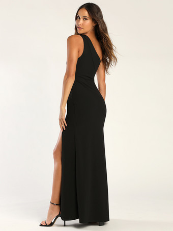 イブニングドレス マーメイド ワンショルダー ストレッチ クレープ アンクル丈 フロントスリット 社交ページェントドレス