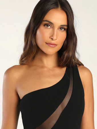 イブニングドレス マーメイド ワンショルダー ストレッチ クレープ アンクル丈 フロントスリット 社交ページェントドレス