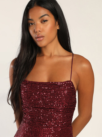 イブニングドレス マーメイドデザイン ネックライン スパンコール フロアレングス フロントスリット フォーマルディナードレス