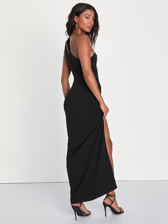 イブニングドレス マーメイド ワンショルダー ストレッチ クレープ アンクル丈 フロントスリット 社交パーティードレス