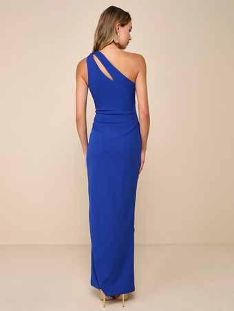 イブニングドレス マーメイド ワンショルダー ストレッチ クレープ アンクル丈 フロントスリット 社交パーティードレス