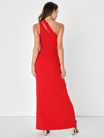 イブニングドレス マーメイド ワンショルダー ストレッチ クレープ アンクル丈 フロントスリット 社交パーティードレス