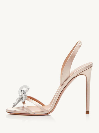 ハイヒールサンダル レディース オープントゥ ラインストーン ボウ スティレットヒール プロム パーティー シューズ