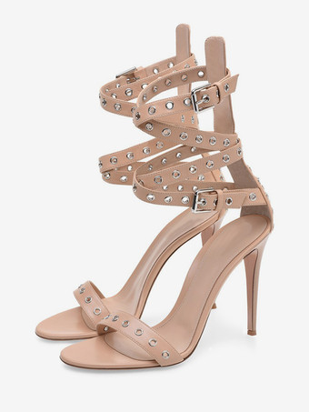 ライト アプリコットアプリコットハイヒールサンダル スエードオープントゥ クリスクロスカットアウト アンクルストラップサンダルシューズ