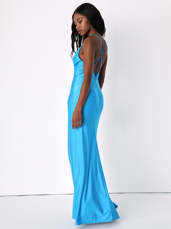 ブライズメイドドレス スパゲッティストラップ オープンバック ハイスリット ウェディングパーティー マキシドレス