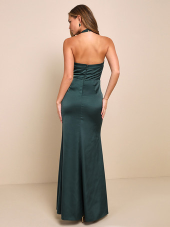 ブライズメイドドレス ホルターネック オープンバック マーメイド ウェディング パーティー マキシドレス