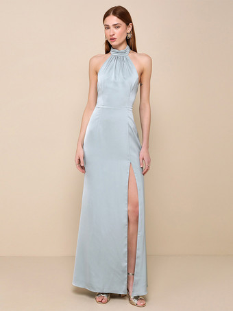 ブライズメイドドレス ホルター ハイスリット バックレス マーメイド プロム マキシドレス