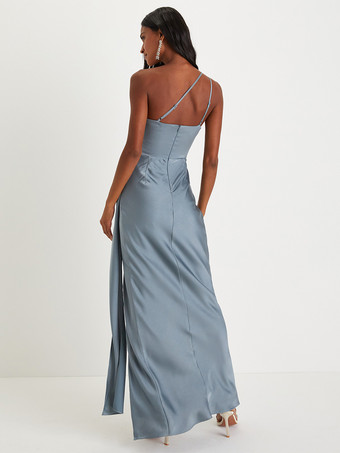 ブライズメイドドレス ワンショルダー ハイスリット ルーシュ マーメイド プロム マキシドレス