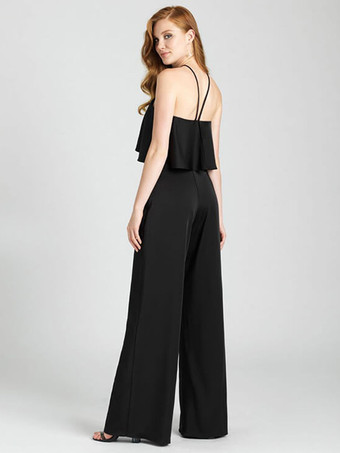 ブライズメイドドレス サテン生地 ジャンプスーツ フロアレングス フォーマルガウン