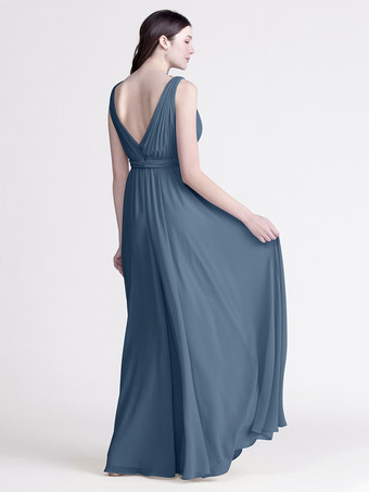 ブライズメイドドレス Vネック ルーシュ シフォン Aライン ウェディング パーティー マキシドレス