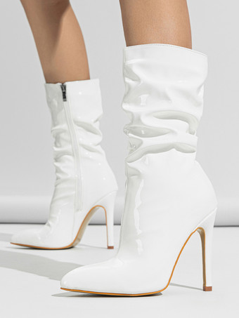 blanco Botines de mujer Botines de tacón de aguja con punta puntiaguda en color negro