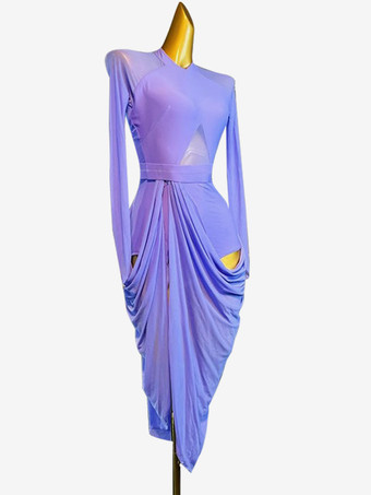 ラテンダンスコスチューム ライラック レディース セクシー ライクラ スパンデックス ドレス ダンスコスチューム