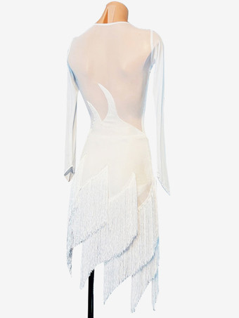 ラテンダンスコスチューム ホワイト レディース ライクラ スパンデックス ドレス セクシー ラテン ダンサー ダンスウェア