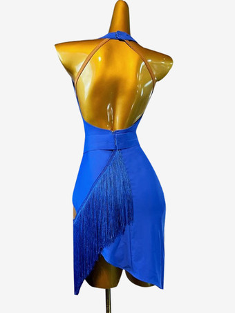 ラテンダンスコスチューム ロイヤルブルー レディース ライクラ スパンデックス ドレス エレガントなラテンダンサー ダンスウェア