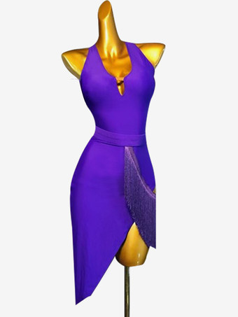 パープル ラテンダンスコスチューム ロイヤルブルー レディース ライクラ スパンデックス ドレス エレガントなラテンダンサー ダンスウェア