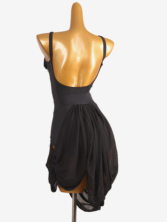 ラテンダンスコスチューム ブラック レディース ライクラ スパンデックス ドレス エレガントなラテンダンサー ダンスコスチューム