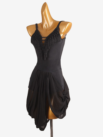 ラテンダンスコスチューム ブラック レディース ライクラ スパンデックス ドレス エレガントなラテンダンサー ダンスコスチューム