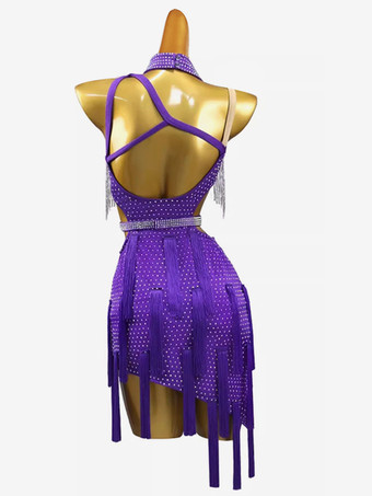 ラテンダンスドレス ロイヤルブルー レディース ライクラ スパンデックス ドレス バックレス セクシー ラインストーン ラテンダンサー ダンスウェア