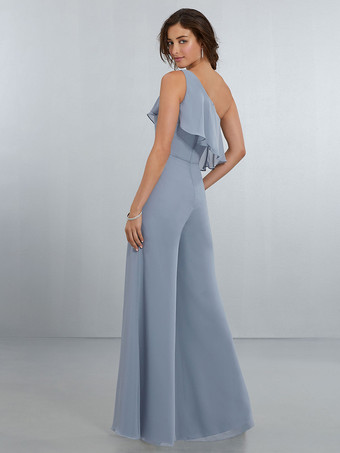 シフォン ブライズメイド ドレス ジャンプスーツ ワンショルダー アシンメトリー ウェディング パーティードレス