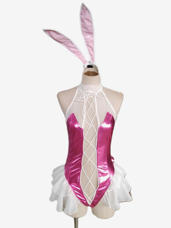 ピンクバニーコスチューム レースアップ フリル セクシーランジェリー