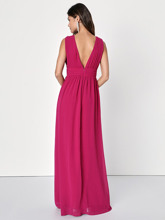 ブライズメイドドレス Vバック エンパイアウエスト ハイスリット Aライン シフォン ウェディング パーティードレス