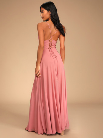 ブライズメイドドレス シフォン Aライン スパゲッティストラップ ハイスリット ウェディングパーティードレス