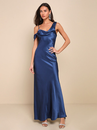 ブライズメイドドレス オープンバック アシンメトリー マーメイド ウェディング パーティー マキシドレス