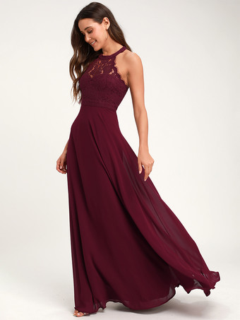 ブライズメイドドレス ホルターネック オープンバック イリュージョン Aライン ウェディング パーティー マキシドレス