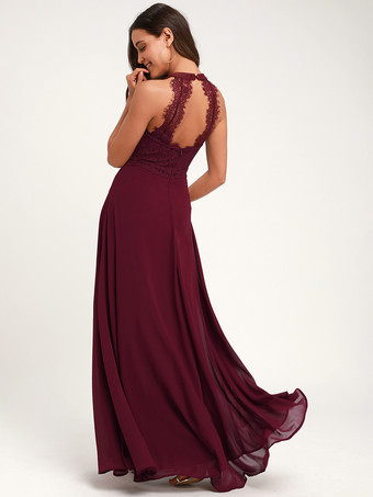 ブライズメイドドレス ホルターネック オープンバック イリュージョン Aライン ウェディング パーティー マキシドレス