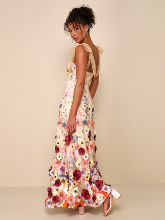 プロムドレス Aライン スクエアネック レース ノースリーブ アップリケ パーティードレス