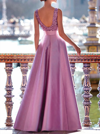 プロムドレス Vネック Aライン ノースリーブ パーティードレス