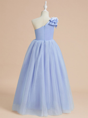 ウェディング フラワーガールドレス 特別な日のドレス ベビーブルー ノースリーブ リボン