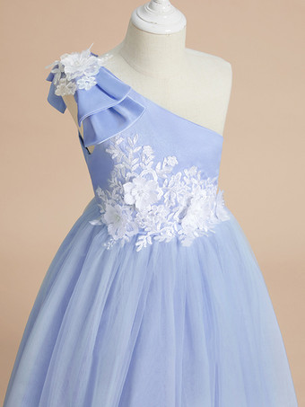 ウェディング フラワーガールドレス 特別な日のドレス ベビーブルー ノースリーブ リボン