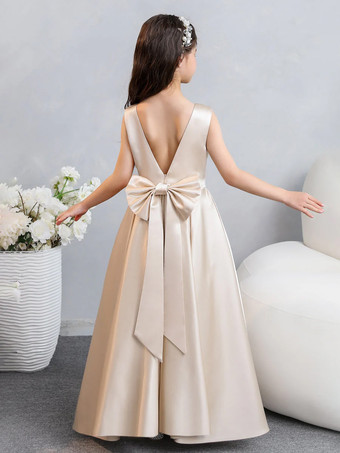 ウェディング フラワーガールドレス 特別な日のドレス シャンパン ノースリーブ リボン