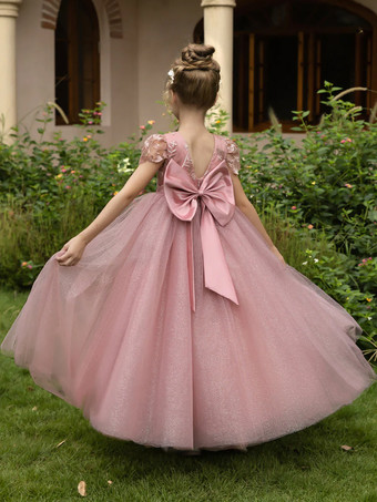 ウェディング フラワーガールドレス 特別な日のドレス オリーブグリーン 半袖 リボン