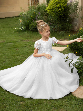 ホワイトウェディング フラワーガールドレス 特別な日のドレス オリーブグリーン 半袖 リボン