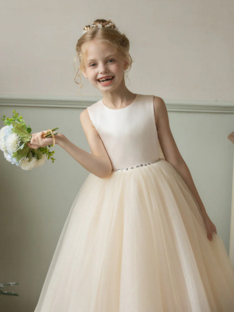 ウェディング フラワーガールドレス 特別な日のドレス シャンパン ノースリーブ リボン