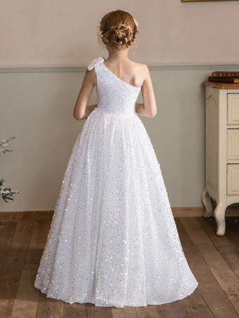 ウェディング フラワーガールドレス 特別な日のドレス ホワイト ノースリーブ スパンコール