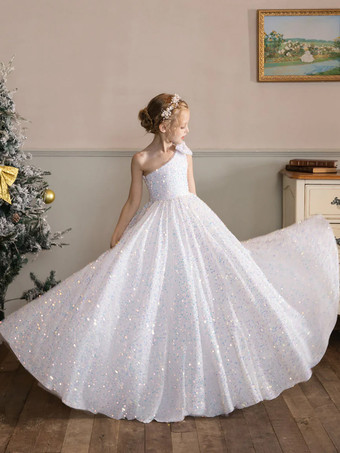 ウェディング フラワーガールドレス 特別な日のドレス ホワイト ノースリーブ スパンコール