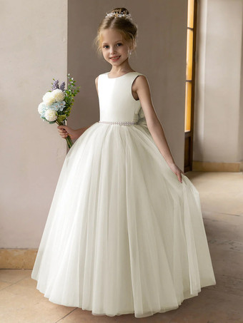 アイボリーウェディング フラワーガールドレス 特別な日のドレス ロータス ピンク ノースリーブ リボン