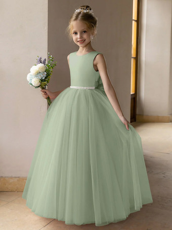 セージグリーンウェディング フラワーガールドレス 特別な日のドレス ロータス ピンク ノースリーブ リボン