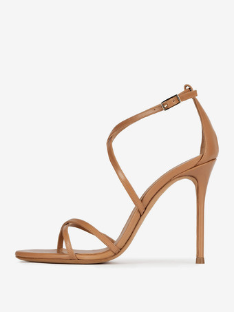 ラクダ色 レディースヒールサンダル メタリック ラウンドトゥ スティレットヒール パーティーシューズ