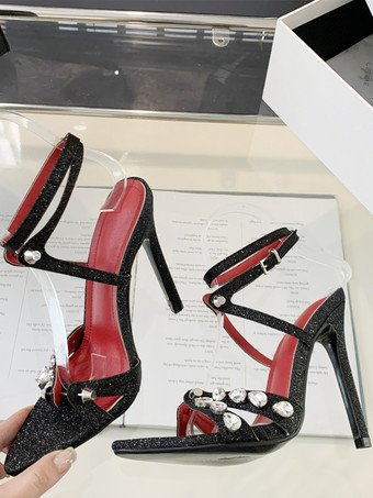 レディースヒールサンダル ポインテッドトゥ スティレットヒールサンダル PUレザー