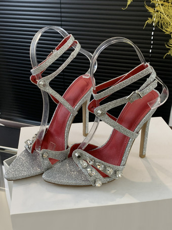 レディースヒールサンダル ポインテッドトゥ スティレットヒールサンダル PUレザー